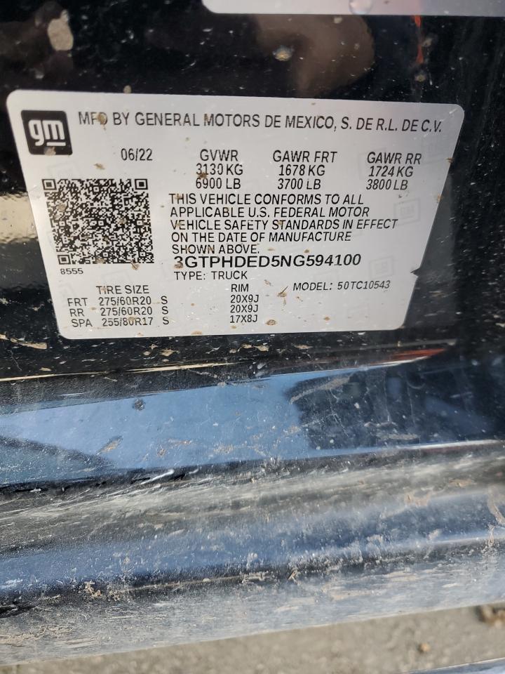 2022 GMC SIERRA C1500 SLT VIN:3GTPHDED5NG594100