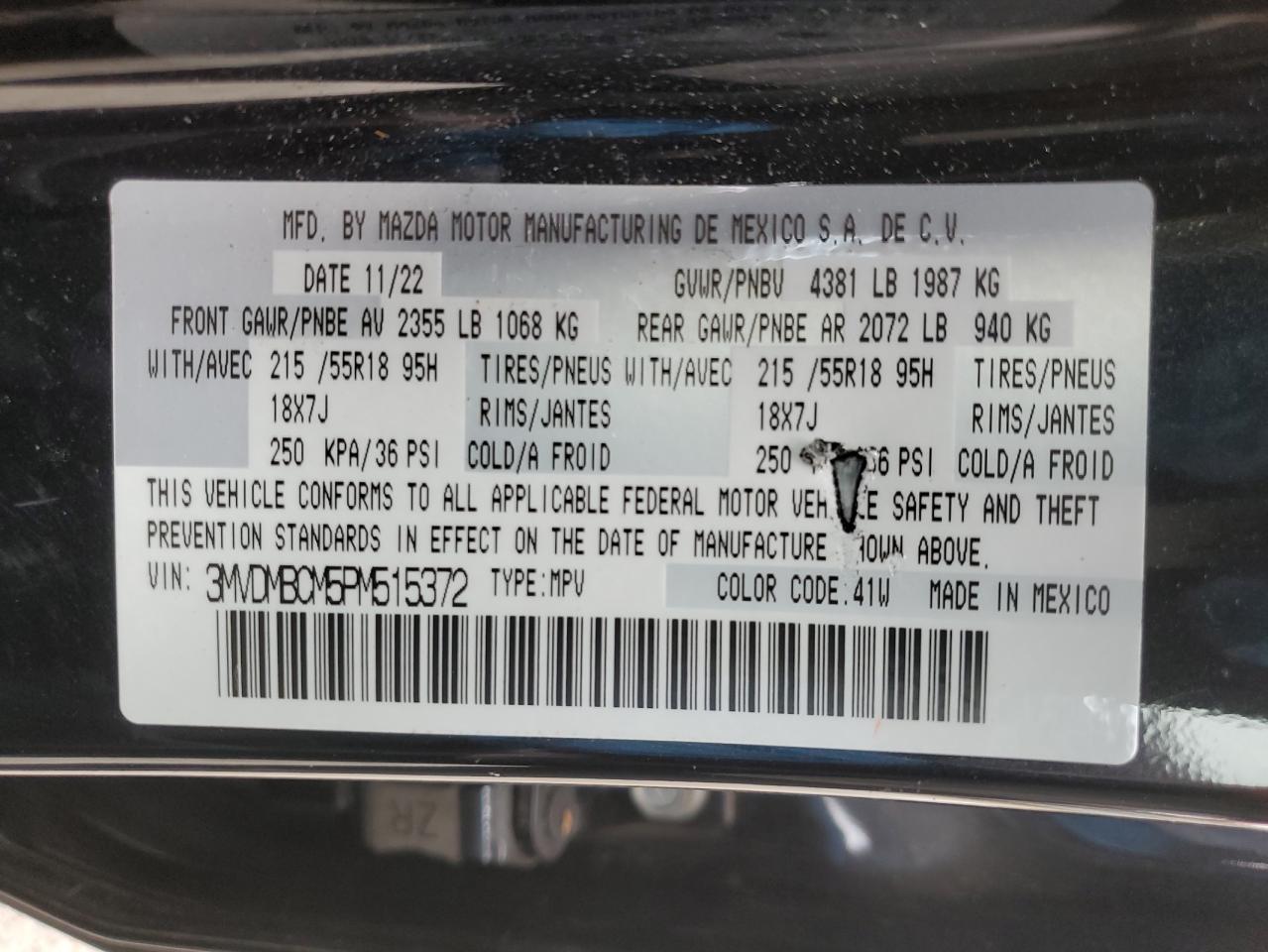 2023 MAZDA CX-30 PREFERRED VIN:3MVDMBCM5PM515372