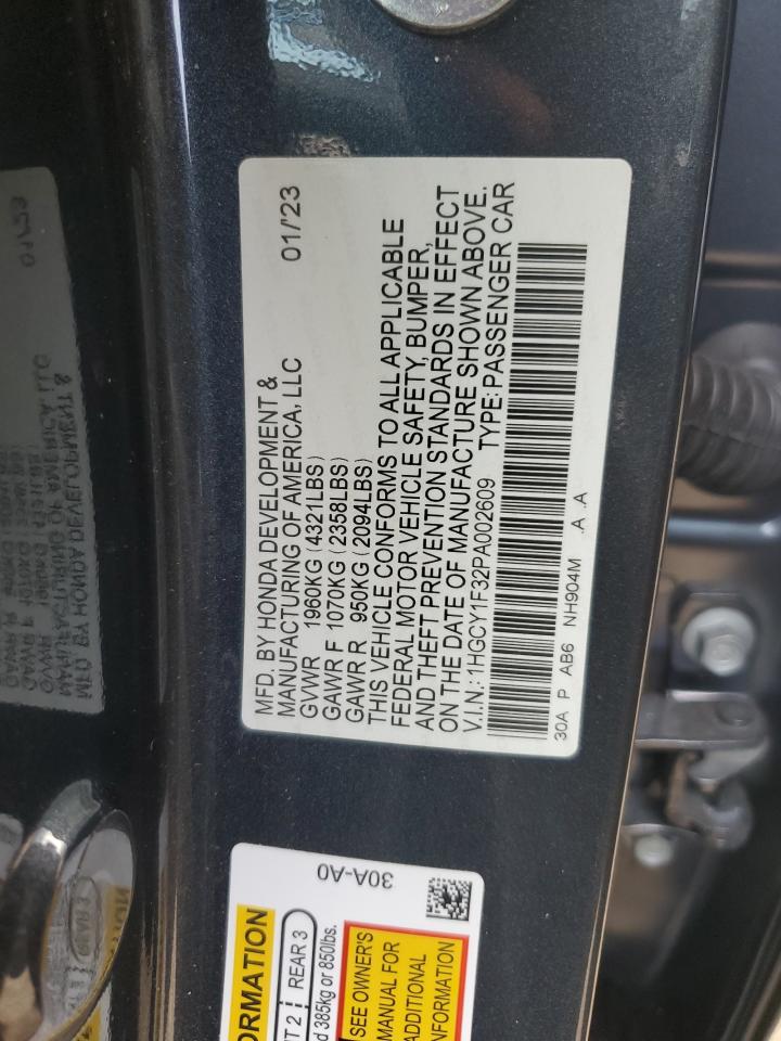 2023 HONDA ACCORD EX VIN:1HGCY1F32PA002609