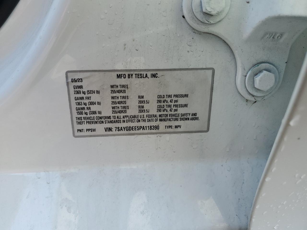 2023 TESLA MODEL Y  VIN:7SAYGDEE5PA118390
