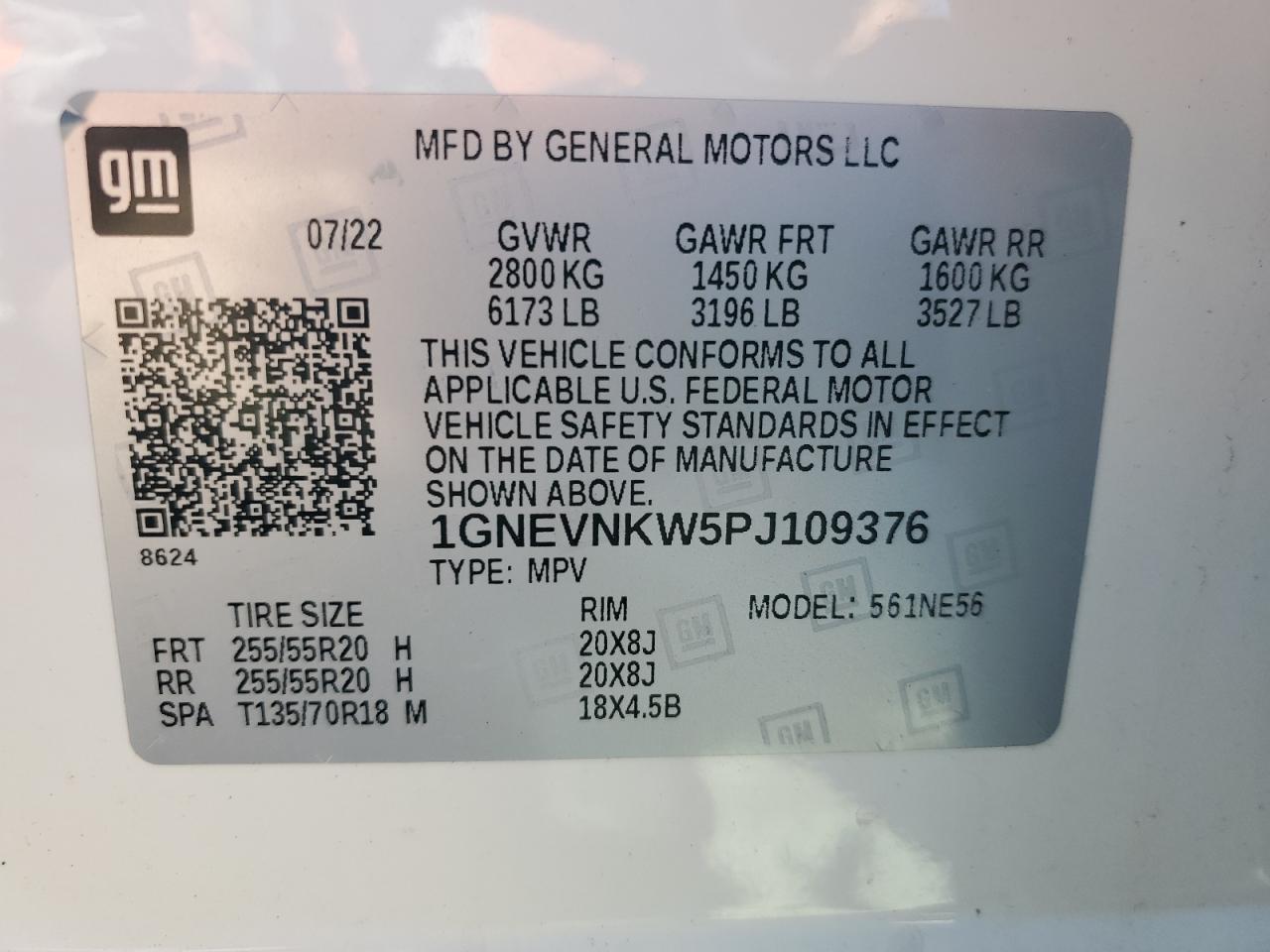 2023 CHEVROLET TRAVERSE HIGH COUNTRY VIN:1GNEVNKW5PJ109376