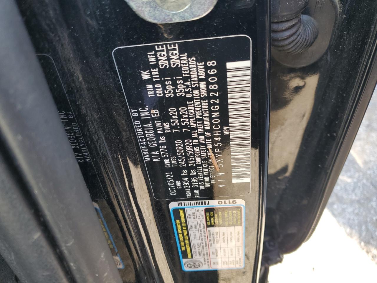 2022 KIA TELLURIDE SX VIN:5XYP54HC0NG228068