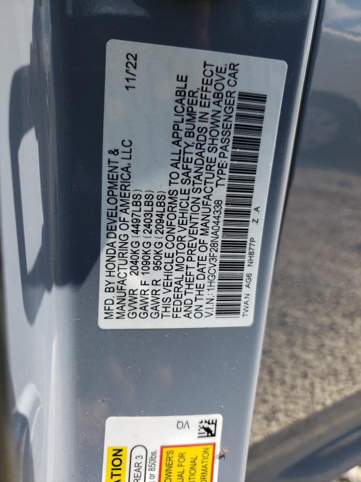 2022 HONDA ACCORD HYBRID SPORT VIN:1HGCV3F28NA044338