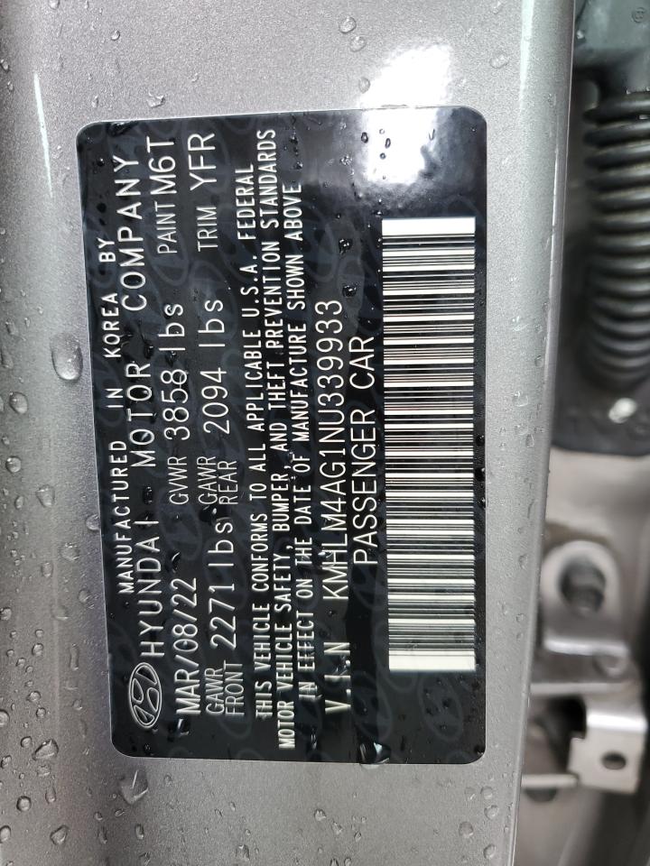 2022 HYUNDAI ELANTRA SEL VIN:KMHLM4AG1NU339933