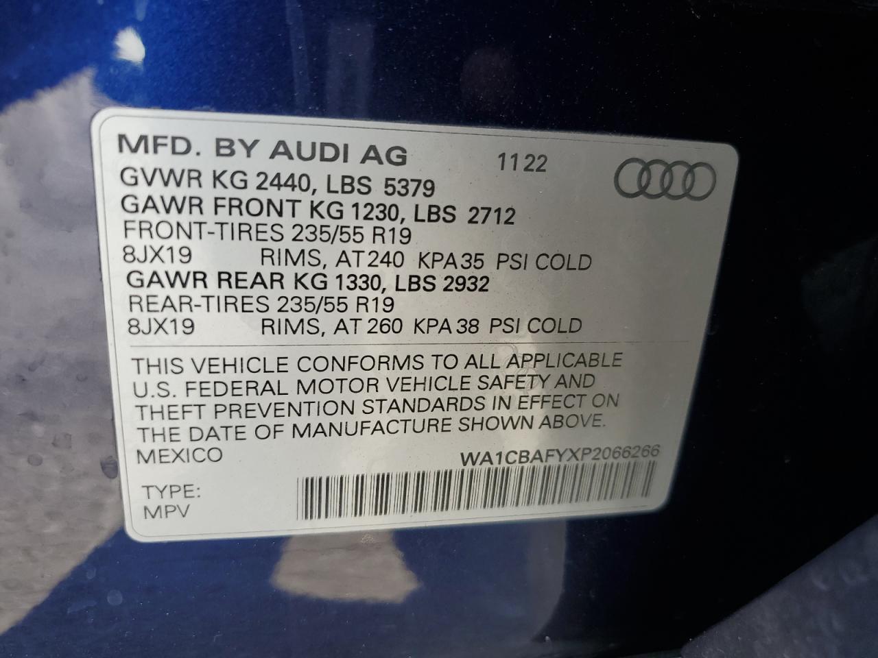 2023 AUDI Q5 PRESTIGE 40 VIN:WA1CBAFYXP2066266