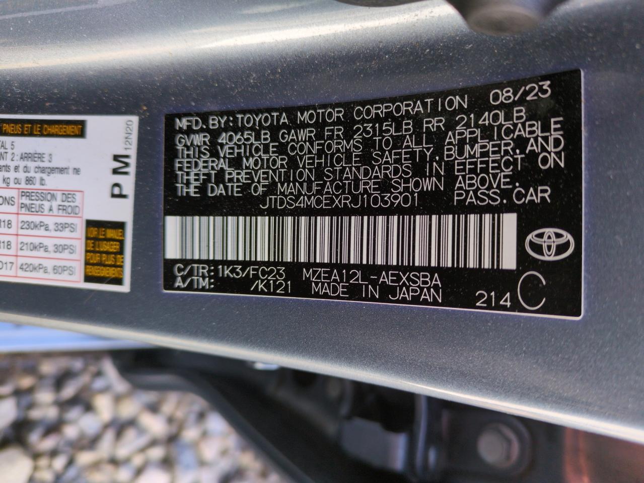 2024 TOYOTA COROLLA SE VIN:JTDS4MCEXRJ103901
