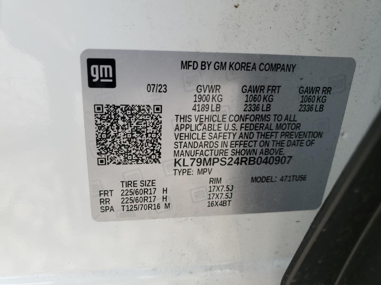 2024 CHEVROLET TRAILBLAZER LT VIN:KL79MPS24RB040907