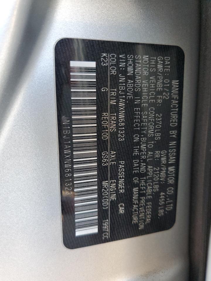 2022 NISSAN ROGUE SPORT S VIN:JN1BJ1AWXNW681323