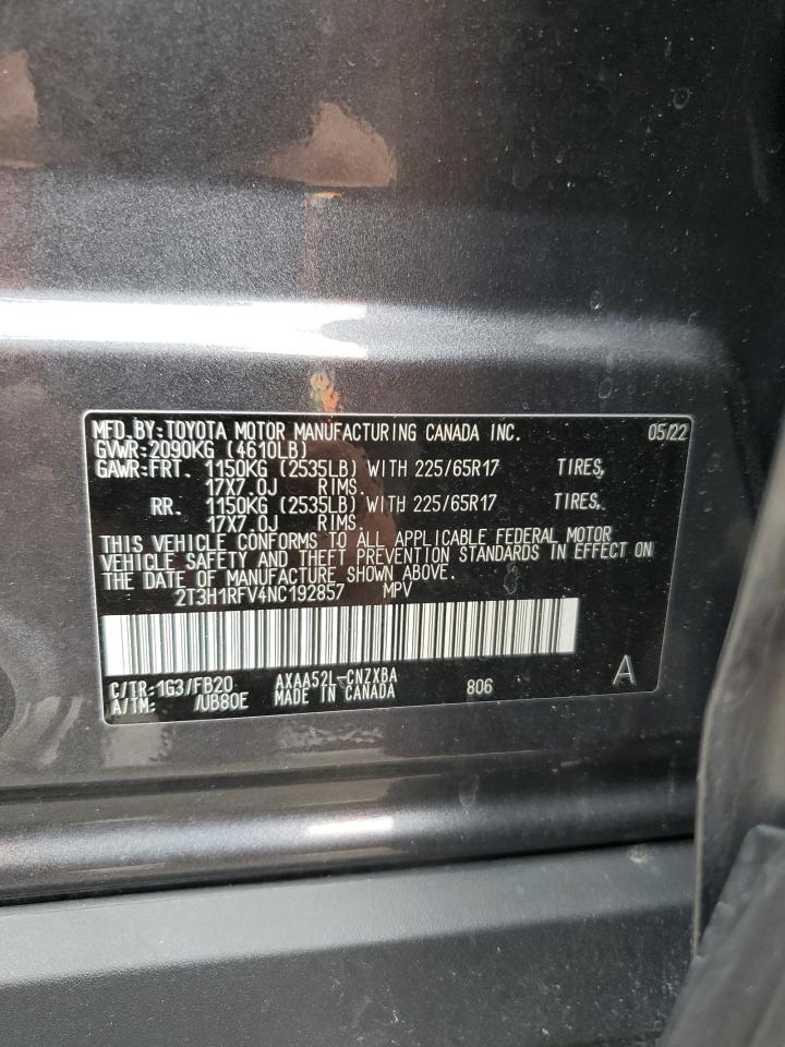 2022 TOYOTA RAV4 LE VIN:2T3H1RFV4NC192857