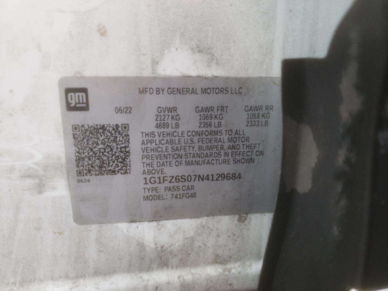 2022 CHEVROLET BOLT EUV PREMIER VIN:1G1FZ6S07N4129684