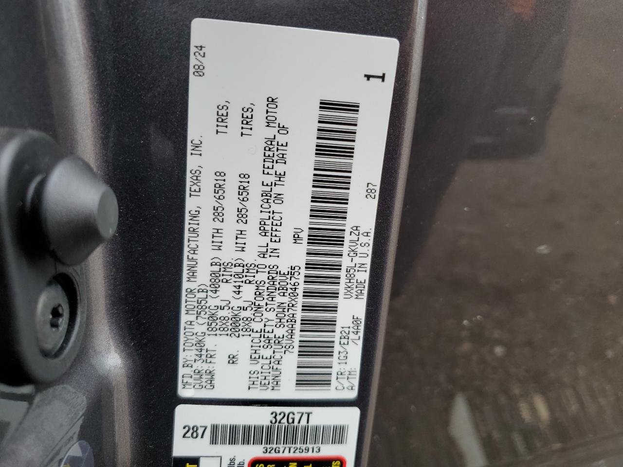 2024 TOYOTA SEQUOIA SR5 VIN:7SVAAABA7RX046755