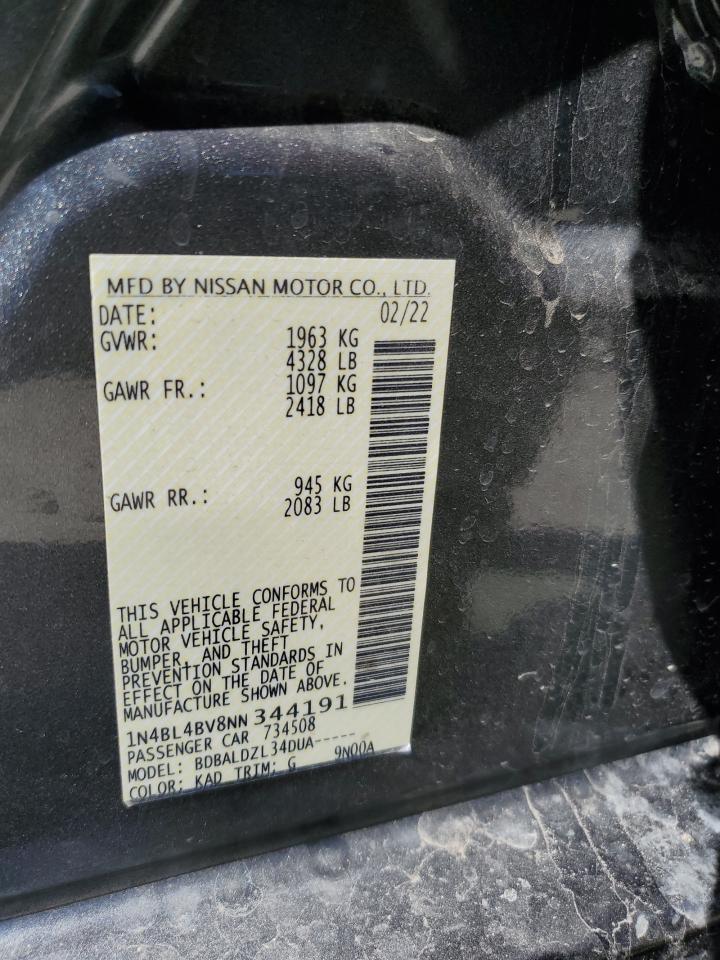 2022 NISSAN ALTIMA S VIN:1N4BL4BV8NN344191