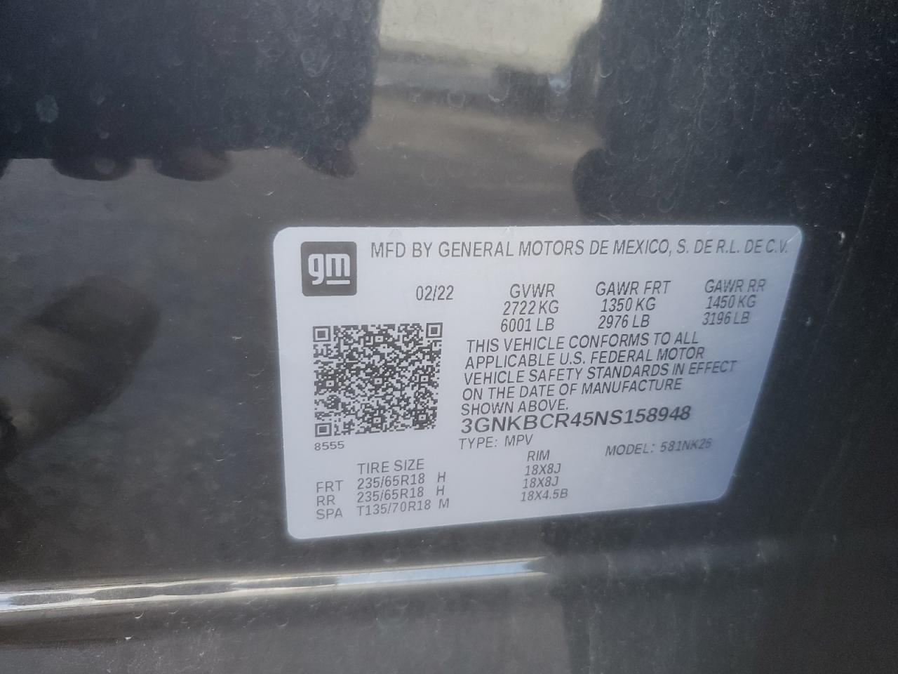 2022 CHEVROLET BLAZER 2LT VIN:5XYKTDA65CG295119