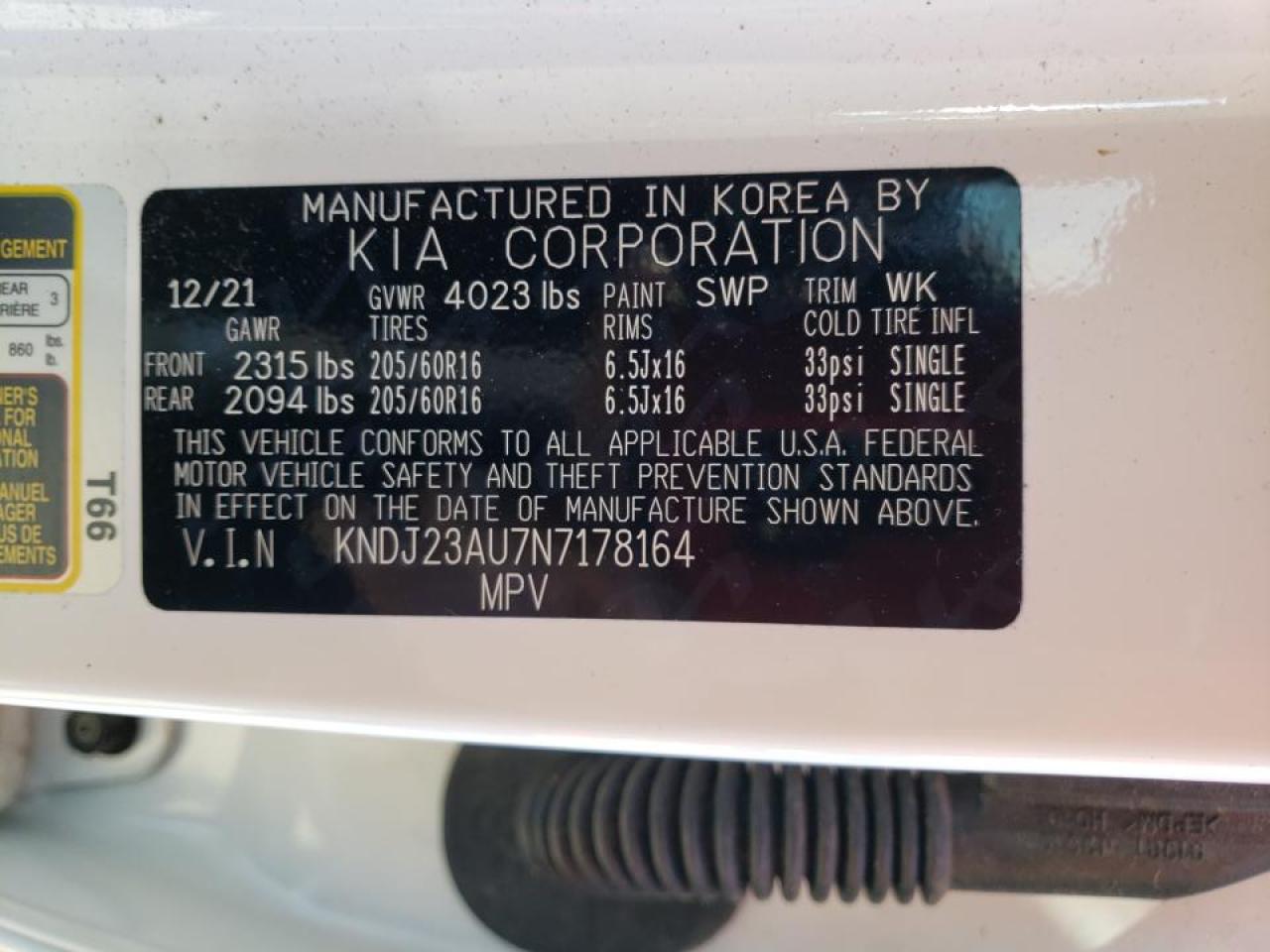 2022 KIA SOUL LX VIN:KNDJ23AU7N7178164