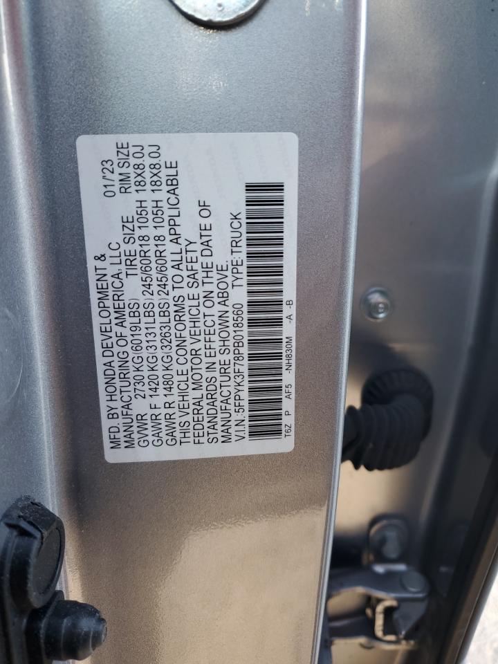 2023 HONDA RIDGELINE RTL-E VIN:5FPYK3F78PB018560