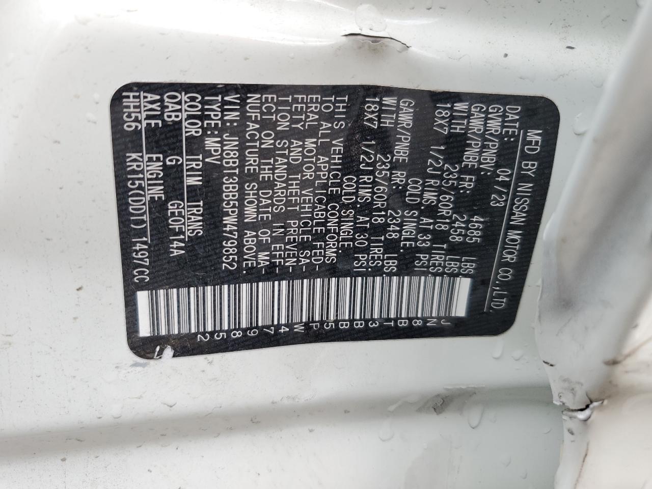 2023 NISSAN ROGUE SV VIN:JN8BT3BB5PW479852