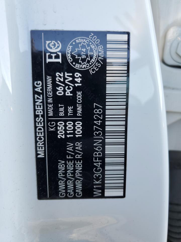 2022 MERCEDES-BENZ A 220 4MATIC VIN:W1K3G4FB6NJ374287