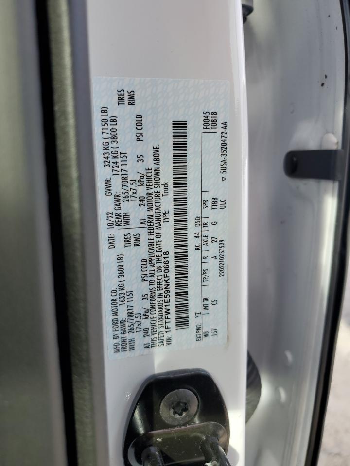 2022 FORD F150 SUPERCREW VIN:1FTFW1E59NKF06618
