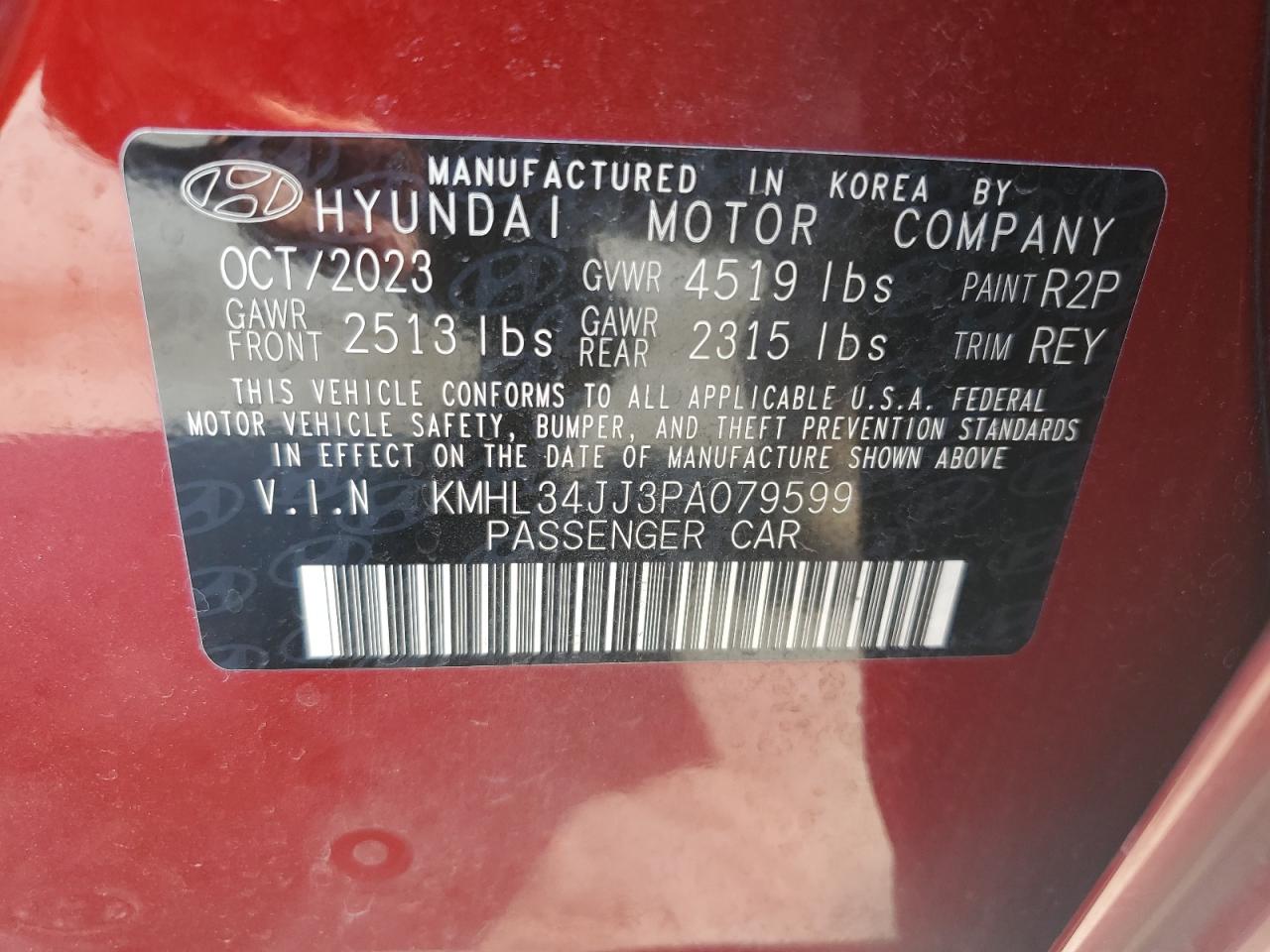 2023 HYUNDAI SONATA HYBRID VIN:KMHL34JJ3PA079599