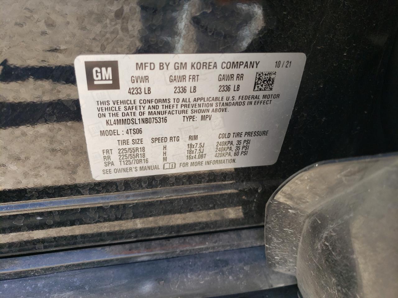 2022 BUICK ENCORE GX SELECT VIN:KL4MMDSL1NB075316