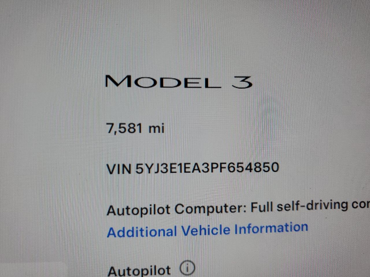 2023 TESLA MODEL 3  VIN:5YJ3E1EA3PF654850