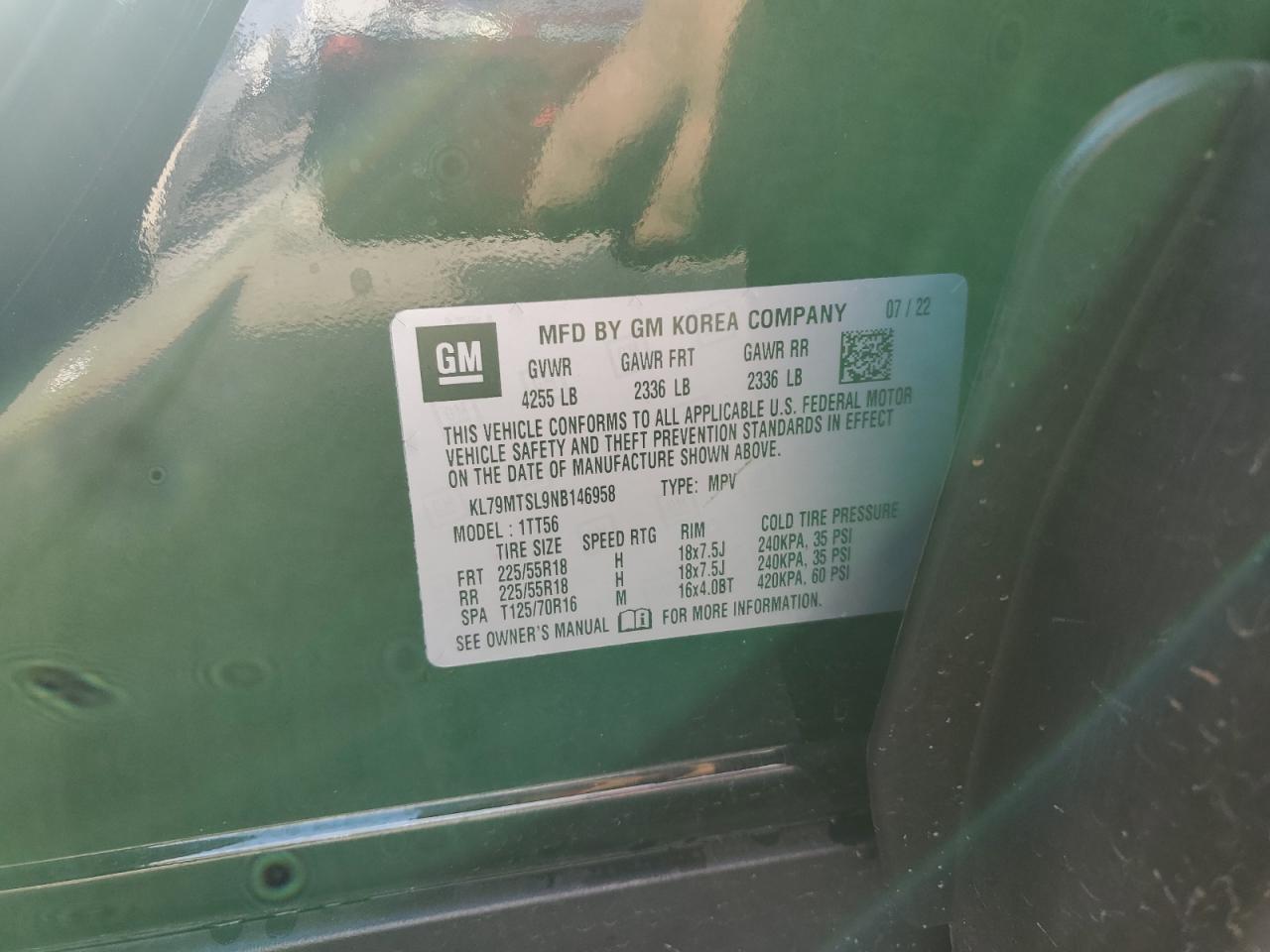 2022 CHEVROLET TRAILBLAZER RS VIN:KL79MTSL9NB146958