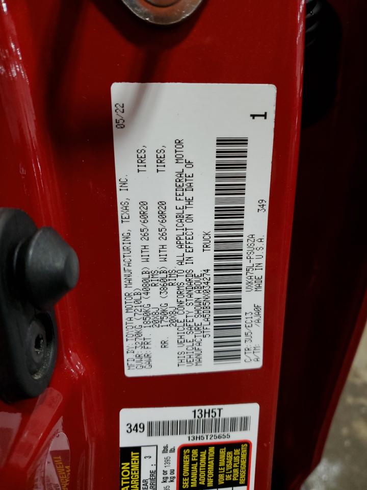 2022 TOYOTA TUNDRA CREWMAX SR VIN:5TFLA5DB5NX034274