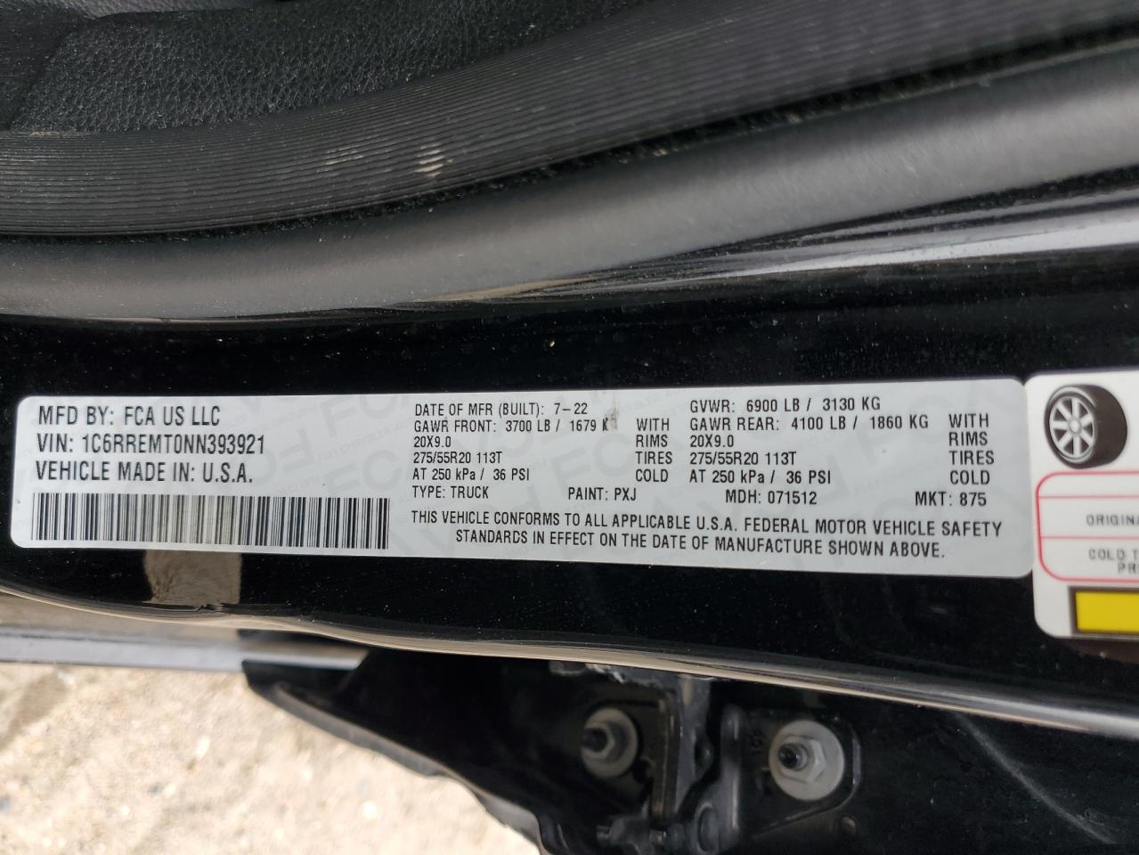 2022 RAM 1500 BIG HORN/LONE STAR VIN:1C6RREMT0NN393921