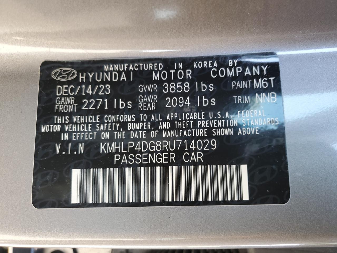 2024 HYUNDAI ELANTRA LIMITED VIN:KMHLP4DG8RU714029