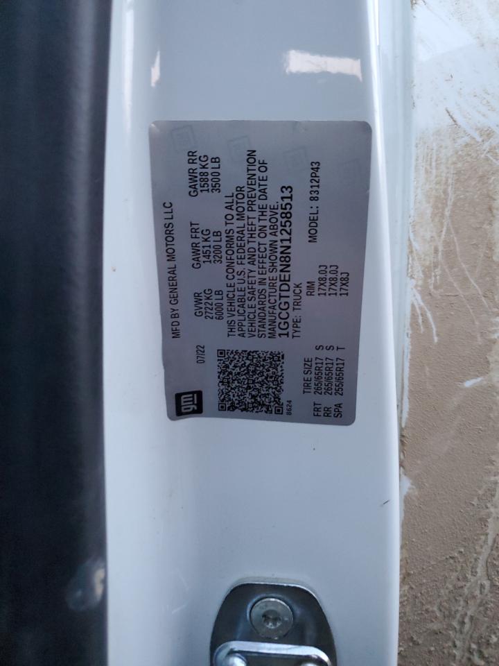 2022 CHEVROLET COLORADO Z71 VIN:1GCGTDEN8N1258513