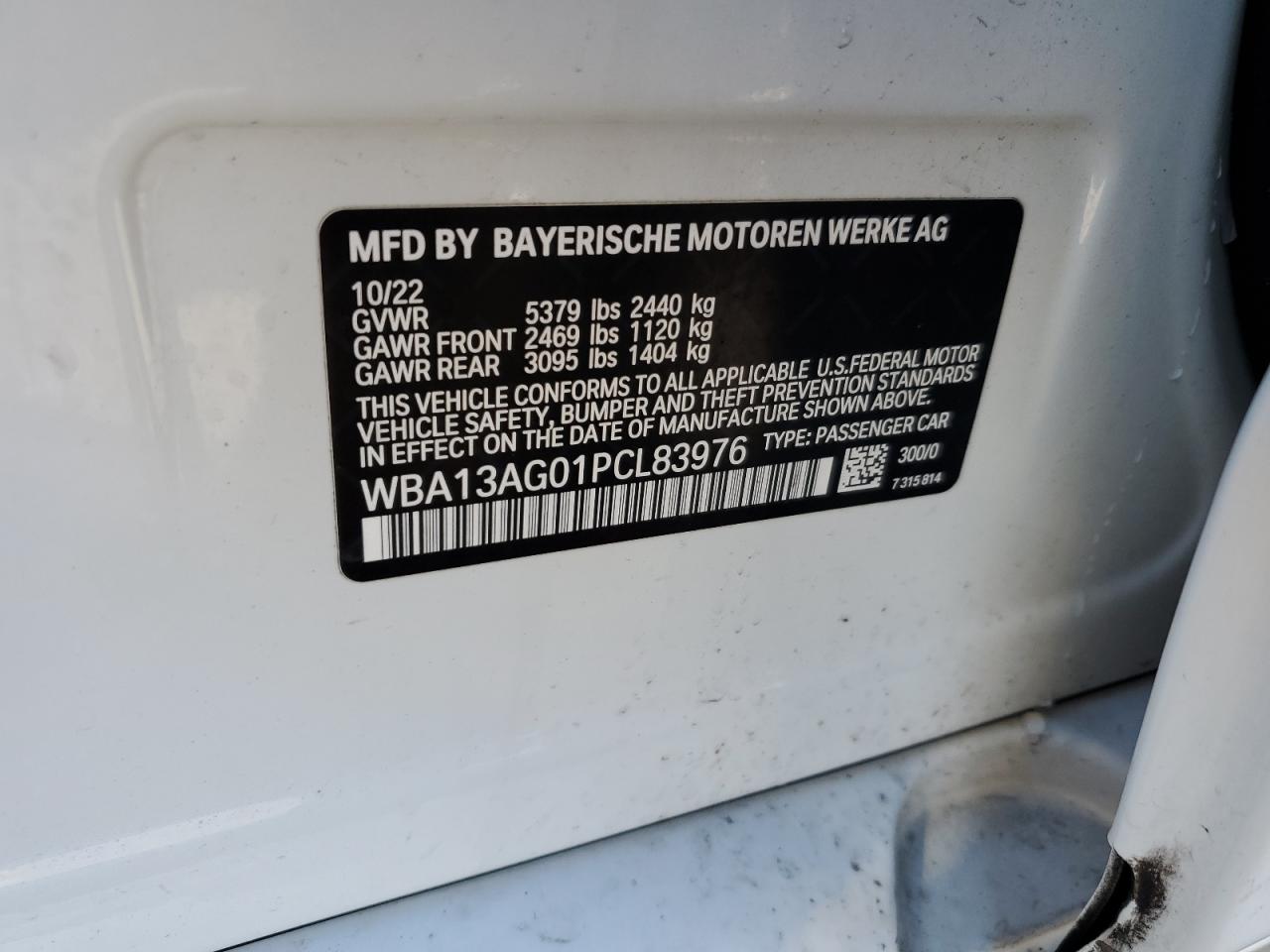 2023 BMW 530E  VIN:WBA13AG01PCL83976