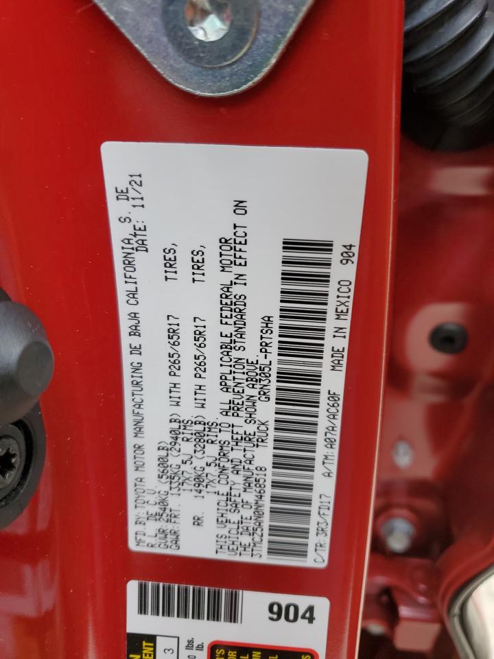 2022 TOYOTA TACOMA DOUBLE CAB VIN:3TMCZ5AN0NM468518