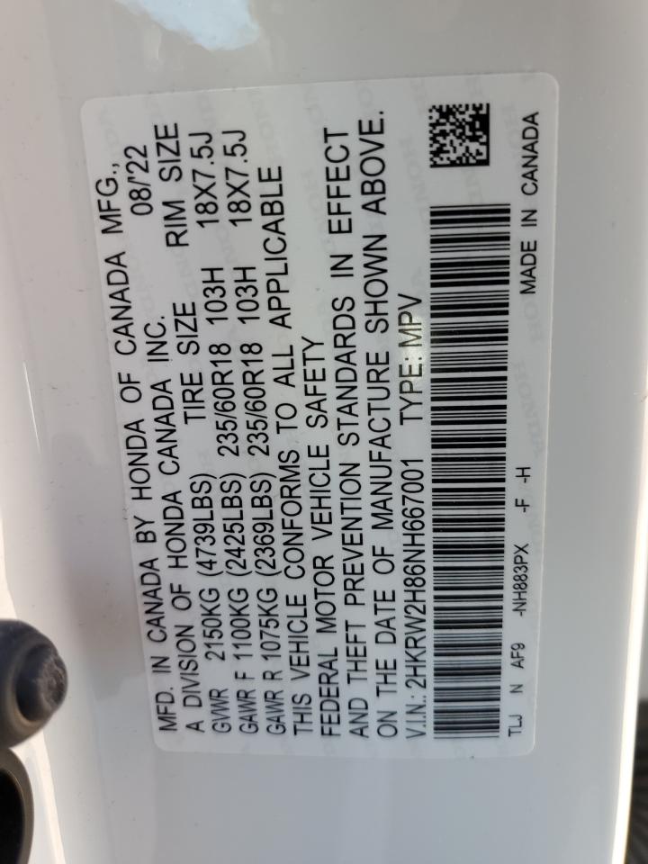 2022 HONDA CR-V EXL VIN:2HKRW2H86NH667001