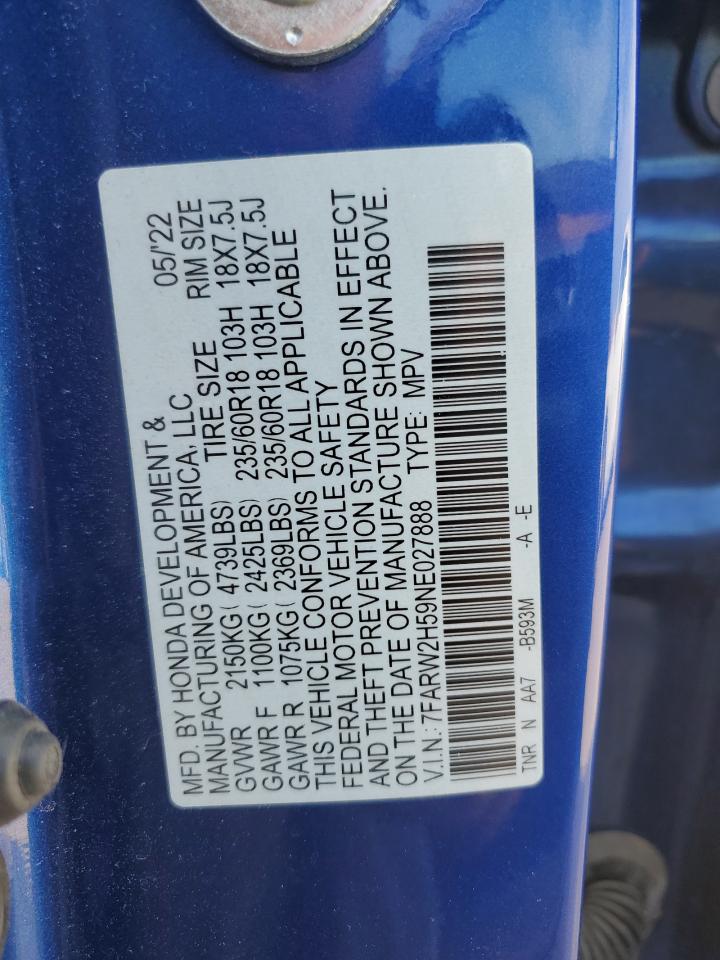 2022 HONDA CR-V EX VIN:7FARW2H59NE027888
