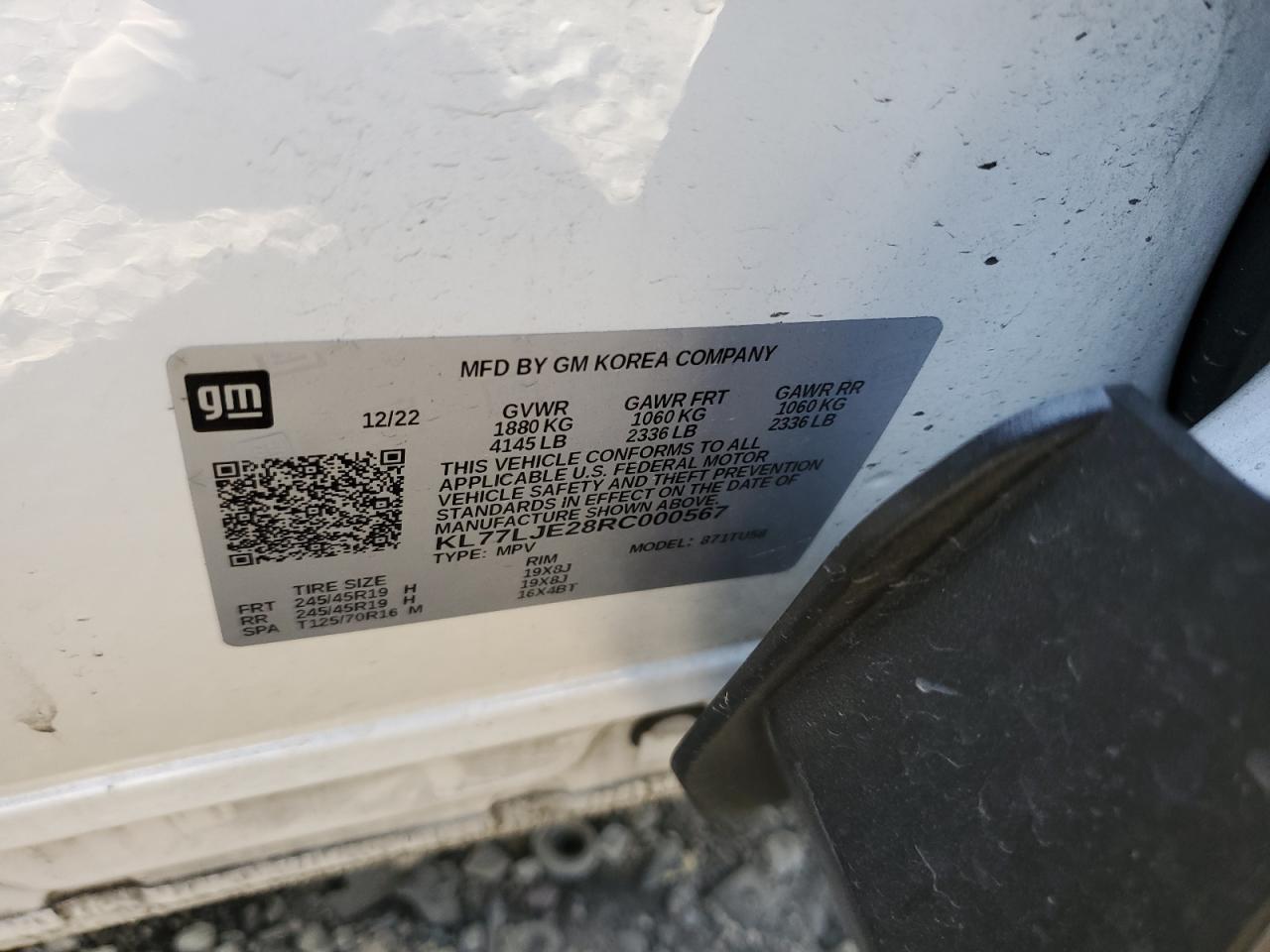 2024 CHEVROLET TRAX 2RS VIN:KL77LJE28RC000567