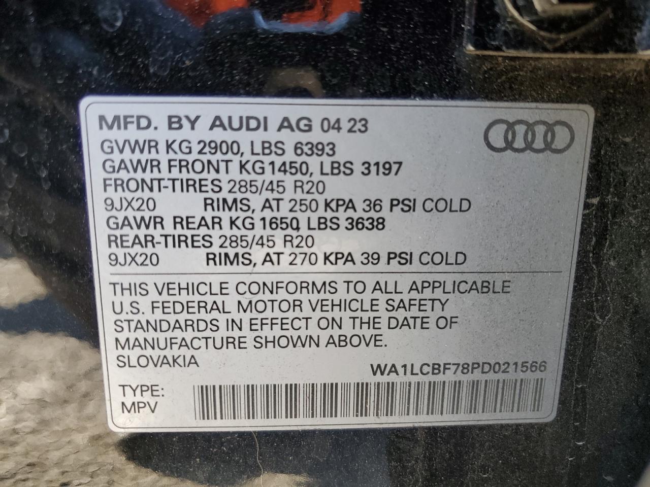 2023 AUDI Q7 PREMIUM PLUS VIN:WA1LCBF78PD021566