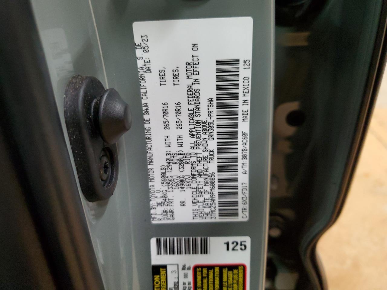 2023 TOYOTA TACOMA DOUBLE CAB VIN:3TMCZ5AN9PM600856