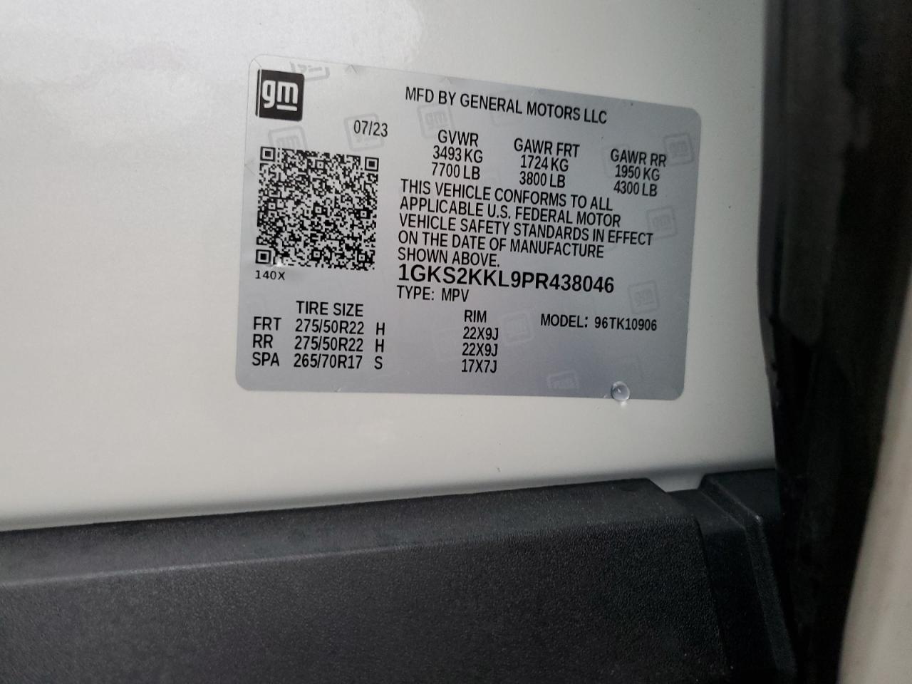 2023 GMC YUKON XL DENALI ULTIMATE VIN:1GKS2KKL9PR438046