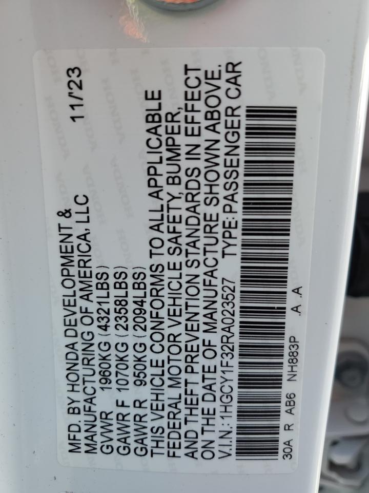 2024 HONDA ACCORD EX VIN:1HGCY1F32RA023527