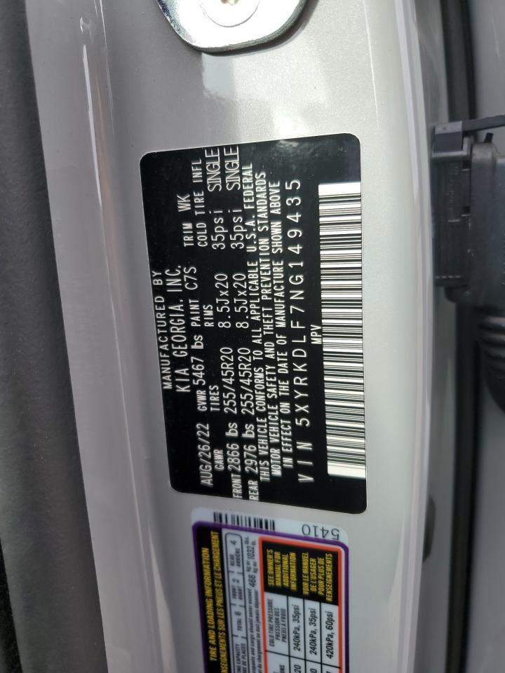 2022 KIA SORENTO SX VIN:5XYRKDLF7NG149435