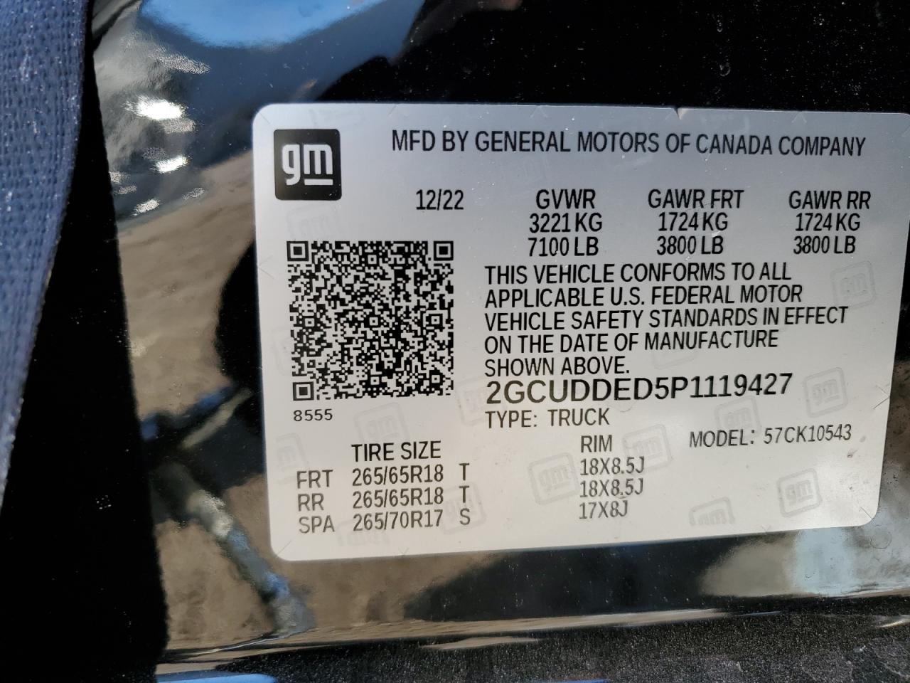 2023 CHEVROLET SILVERADO K1500 LT VIN:2GCUDDED5P1119427