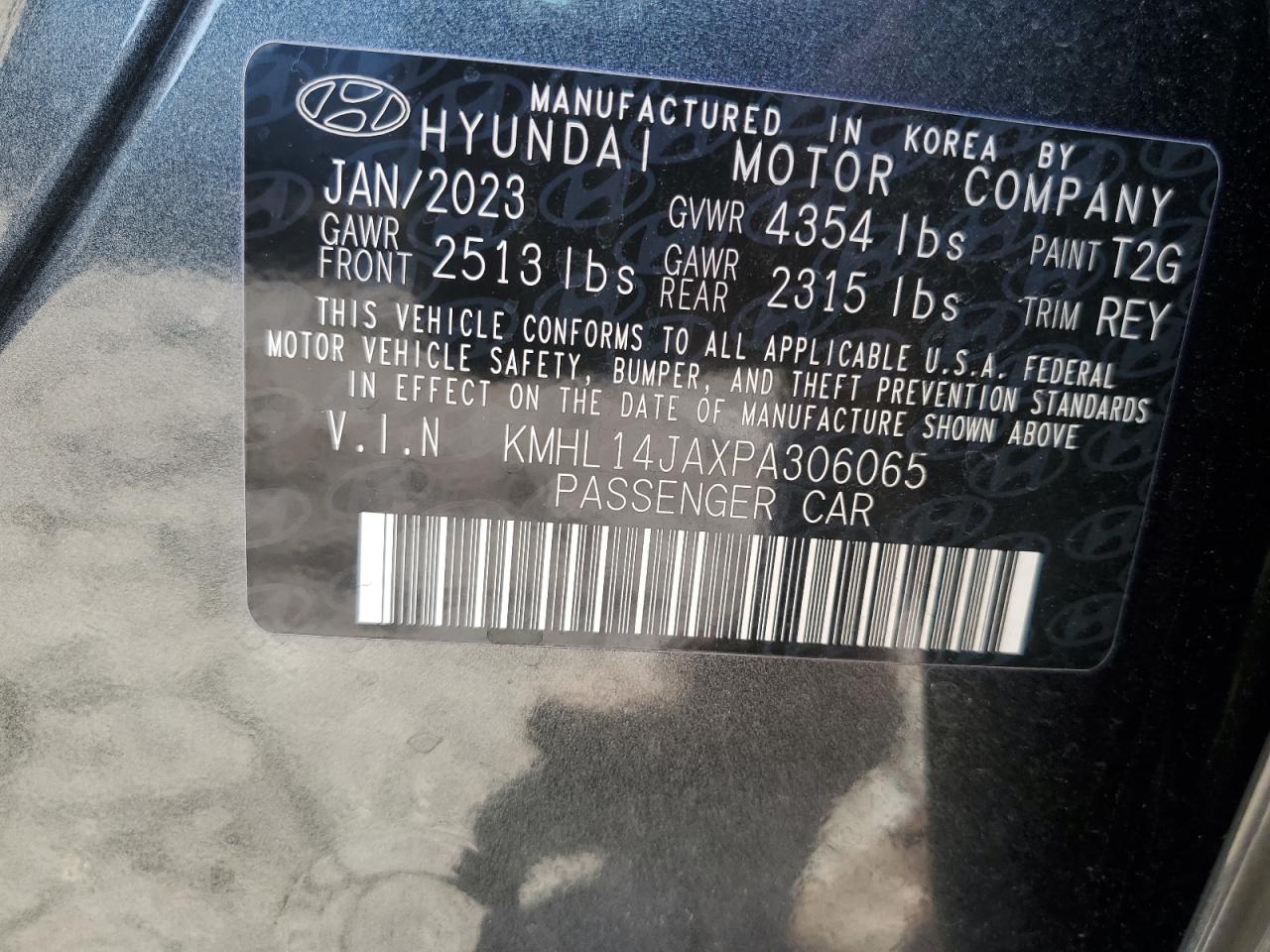 2023 HYUNDAI SONATA SEL VIN:KMHL14JAXPA306065