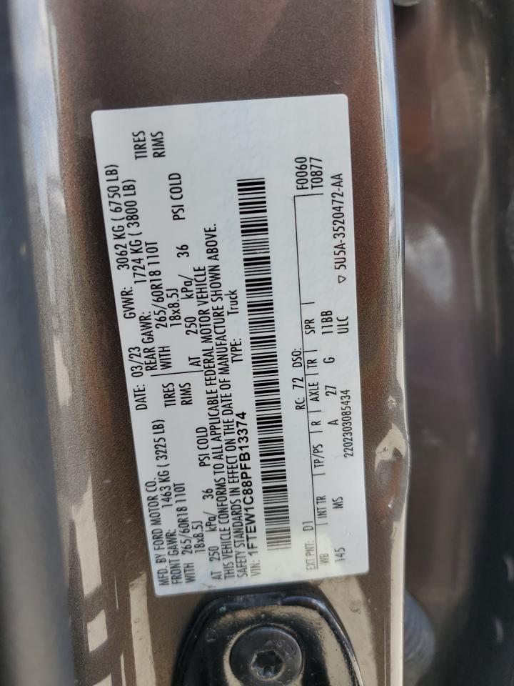 2023 FORD F150 SUPERCREW VIN:1FTEW1C88PFB13374
