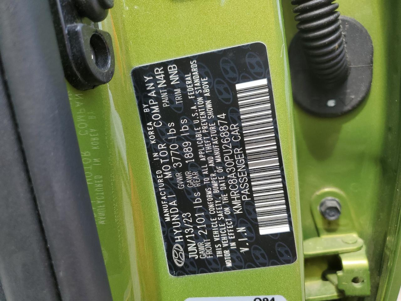 2023 HYUNDAI VENUE SEL VIN:KMHRC8A30PU268874