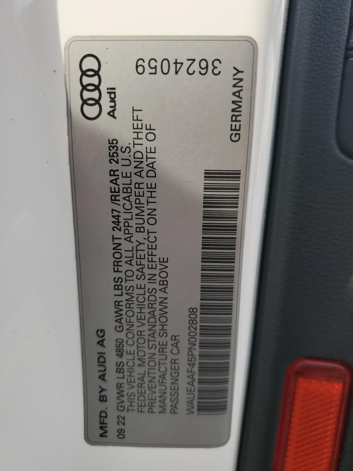 2023 AUDI A4 PREMIUM PLUS 45 VIN:WAUEAAF45PN002808