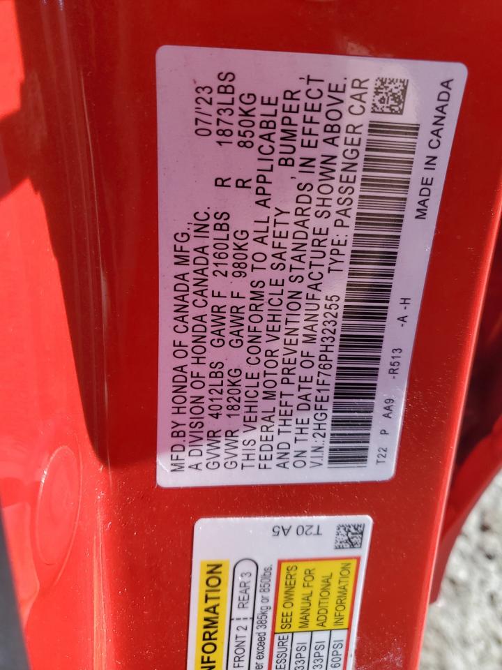 2023 HONDA CIVIC EX VIN:2HGFE1F76PH323255