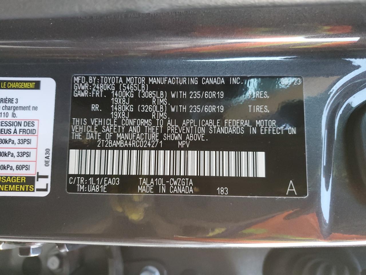 2024 LEXUS RX 350 BASE VIN:2T2BAMBA4RC024271
