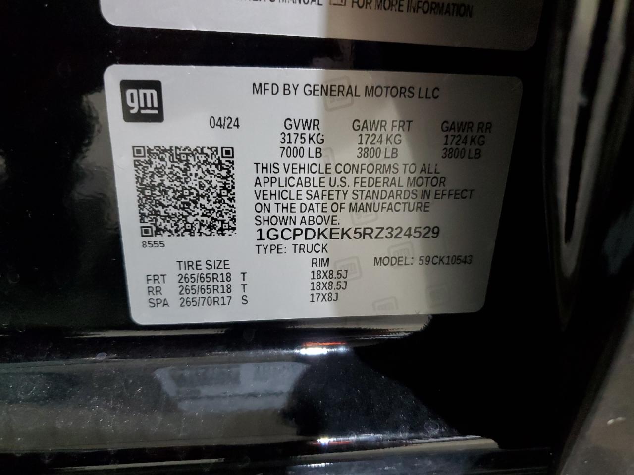 2024 CHEVROLET SILVERADO K1500 LT-L VIN:1GCPDKEK5RZ324529