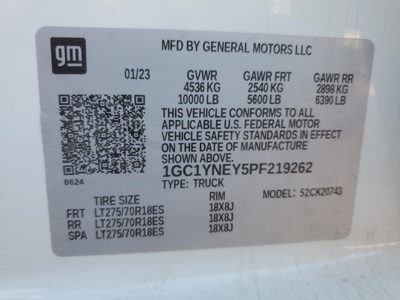 2023 CHEVROLET SILVERADO K2500 HEAVY DUTY LT VIN:1GC1YNEY5PF219262