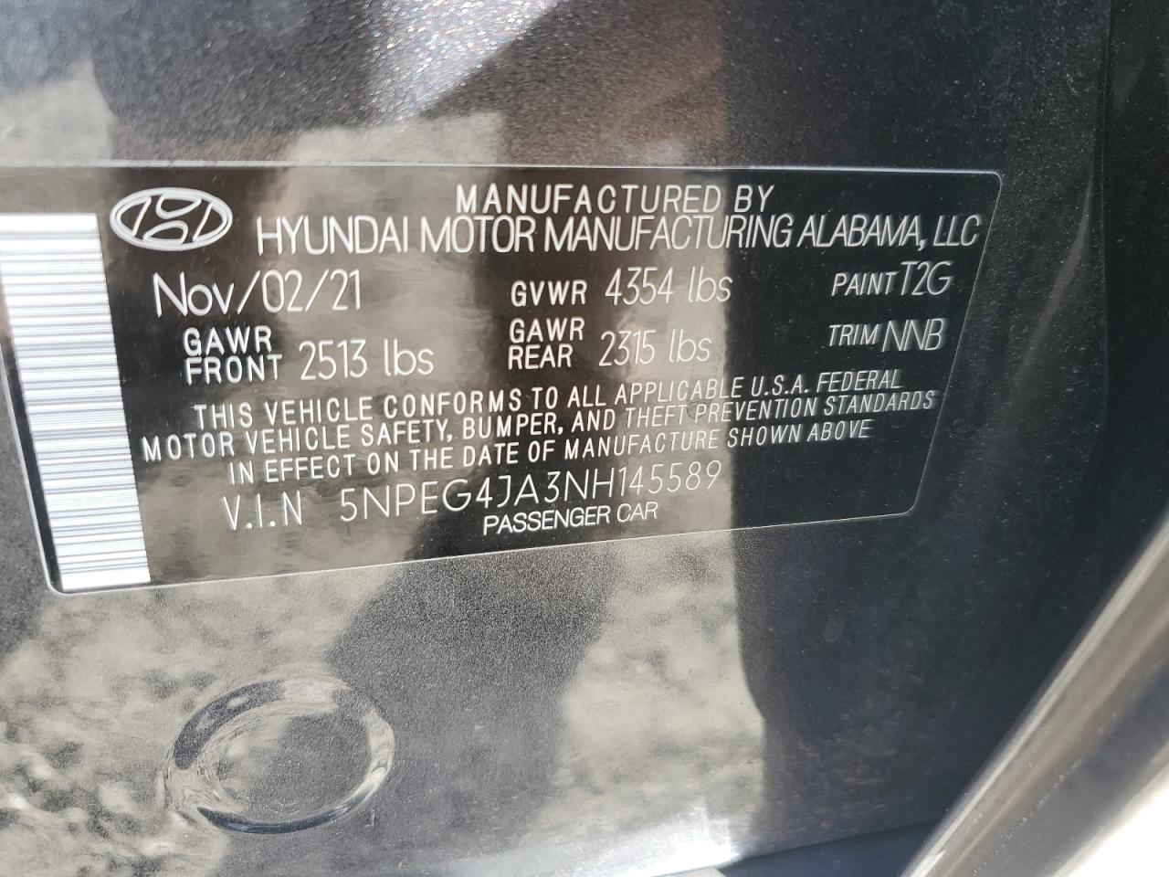 2022 HYUNDAI SONATA SE VIN:5NPEG4JA3NH145589